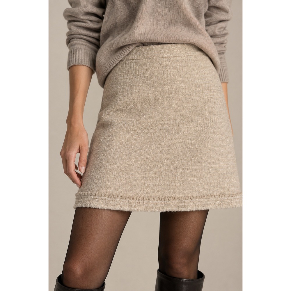 J.Crew Beige Wool Tweed Fringe Hem Mini Skirt Size 2 66028 Oatmeal Boucle